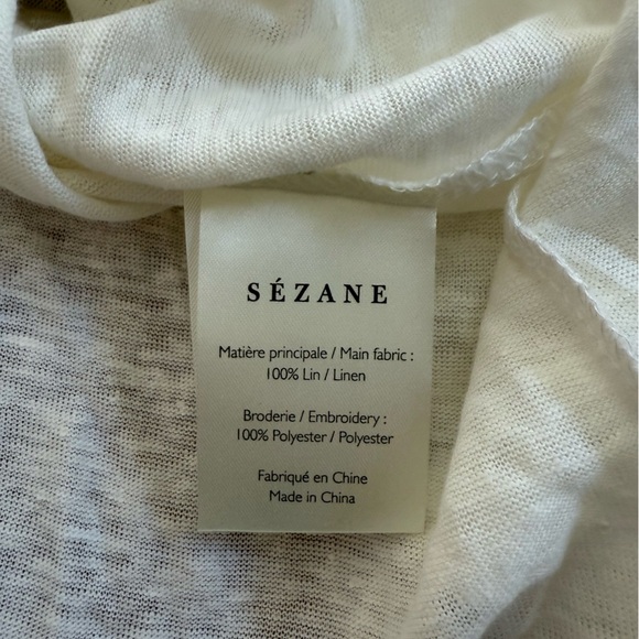 Sézane White Linen Mina Tee Shirt Reversible Lace V Neck or Round Medium - Picture 5 of 7